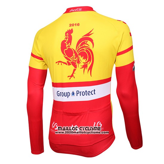 2016 Maillot Ciclismo Wallonie Bruxelles Jaune et Rouge Manches Longues et Cuissard